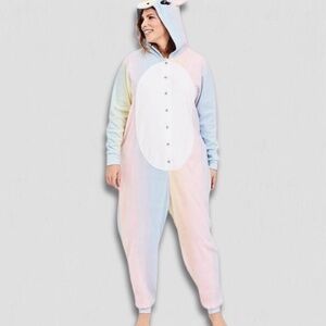 Rainbow Pastel Unicorn Fleece Onesie Plush Halloween Costume Multicolor W 1X/2X
